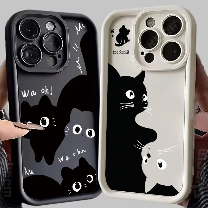 Cartoon Big Eye Cat Phone Case for Huawei P20 P30 P40 P50 Mate 20 30 40 Pro Nova 7 9 10 SE Soft TPU Back Cover