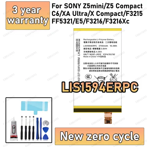 100% New High Quanlity LIS1594ERPC Battery For SONY Xperia F5321 Z5C Z5 Mini E5823 Z5 Compact Genuine C6 F3216 F3215 Batteries