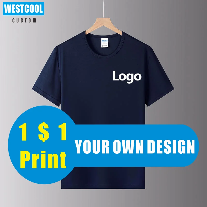 WESTCOOL Quick Dry T Shirt Custom Logo Print Personal Team Brand Embroidery Running Summer Men And Women Tops 8 Colors Size S-4X