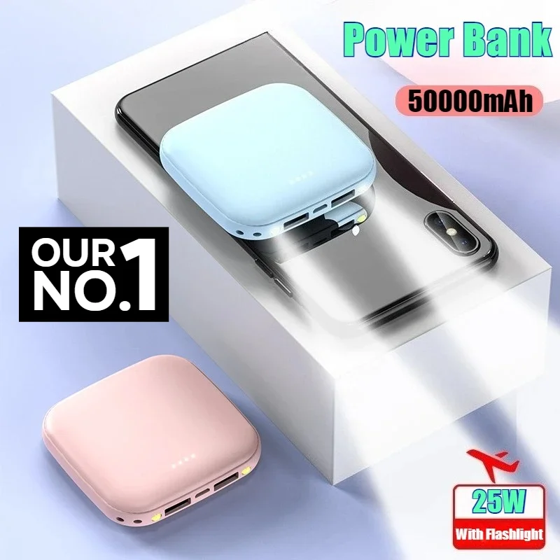

2026 Portable Power Bank 50000mAh Fast Charging External Battery Charger Cases for iPhone Series Xiaomi Samsung With Flashlight