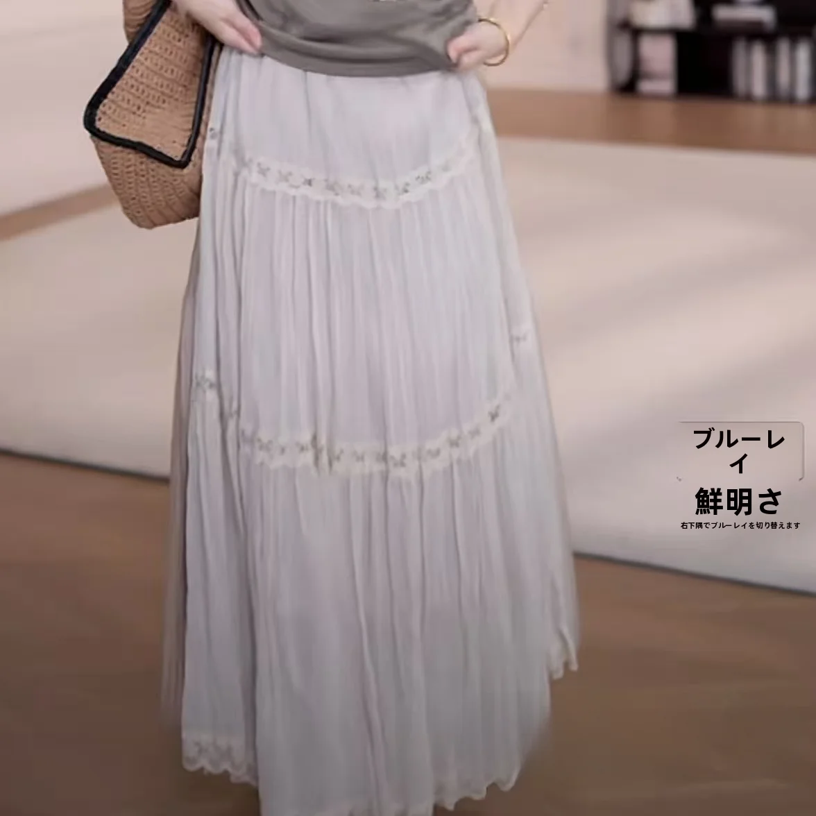 

Элегантная винтажная серая длинная юбка с кружевом, высокая талия, А-силуэт, миди, из комфортной хлопково-шерстяной смеси, устойчивая к деформации