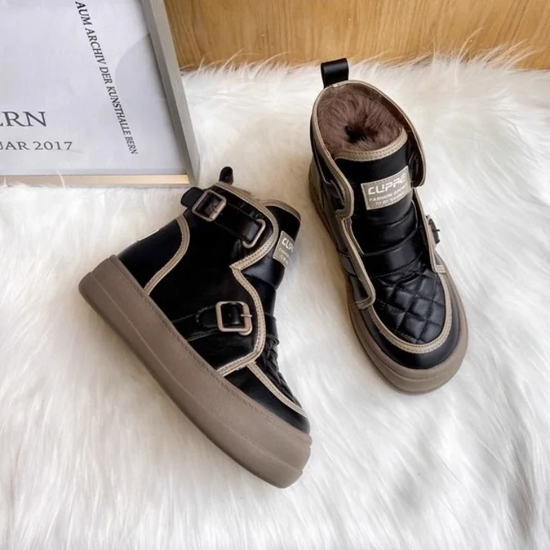 Womens Snow Boots Elegant with Medium Heels Shoes for Women Biker High Platform Cosplay Gyaru Winter 2024 Novelty Plus Warm 39