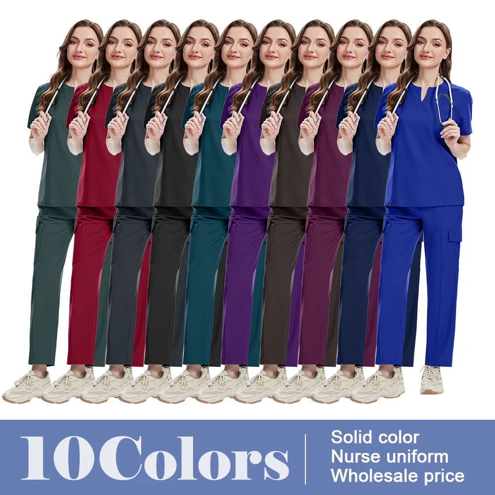 Verpleegstersuniform Dunne ademende scrubs Medische uniformen Vrouwen scrubtops Elastische scrubsbroeken Arts Werkkleding Spa-overalls