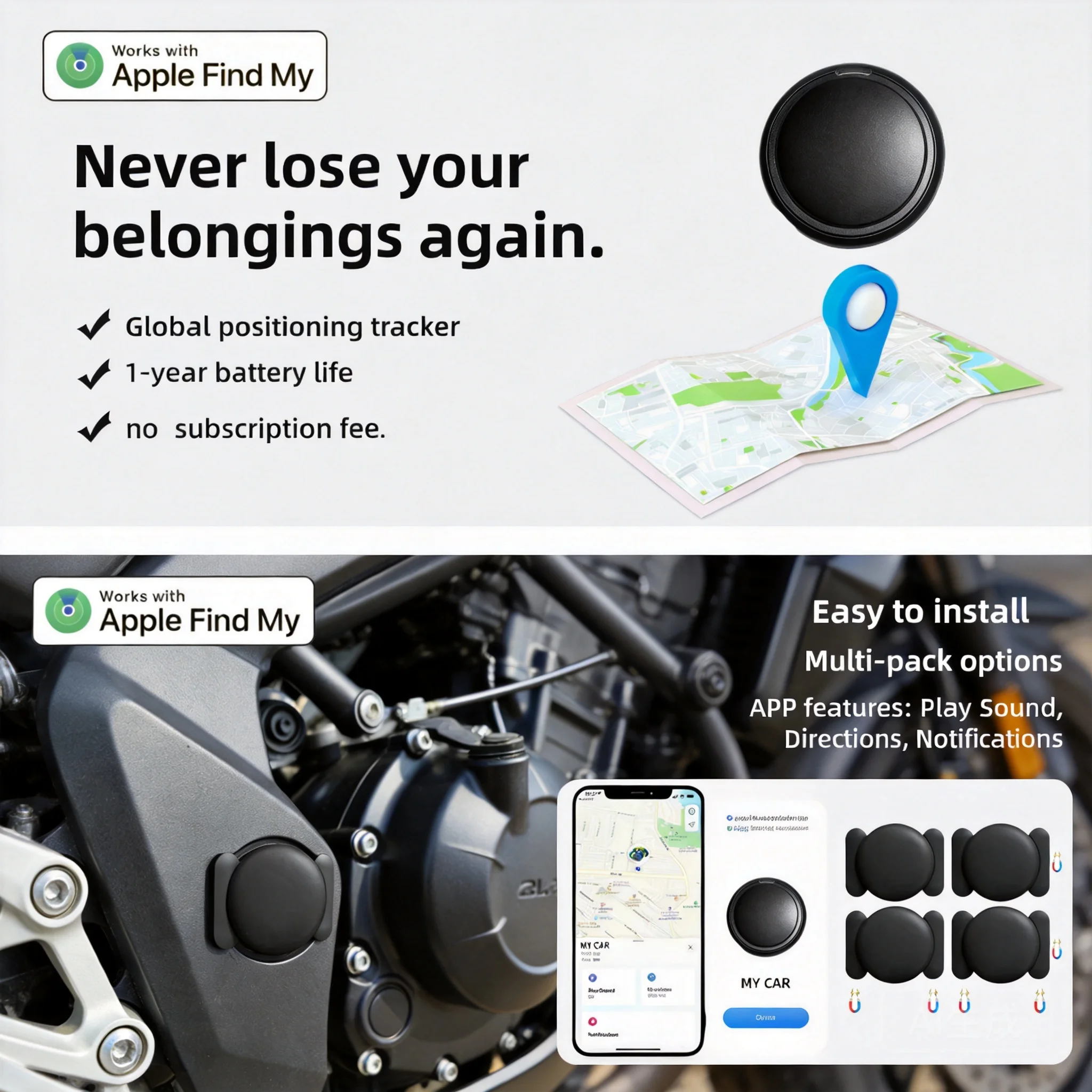 4-Pack Smart Tracker with Anti-Loss Locator and Super Strong Magnetic Protective Cover Suitable for Apple Find My App