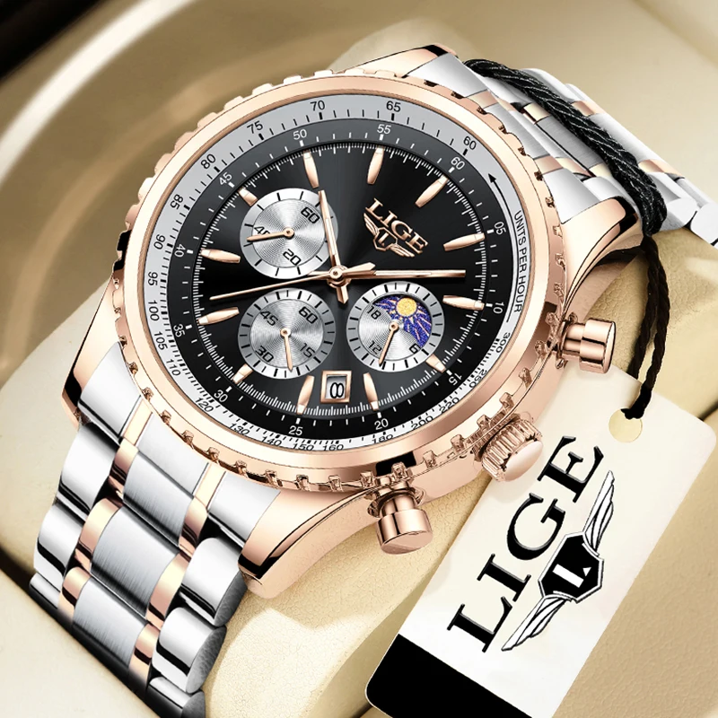 Relogio Masculino LUIK Nieuw herenhorloge met volledig stalen waterdicht lichtgevend quartz horloge voor heren Mode militaire datum chronograaf