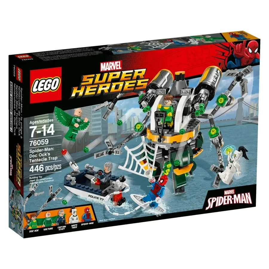 LEGO 76059 Spider-Man: Doc Ock's Tentacle Trap 5 minifiguras: Spider-Man, Doc Ock, Vulture, White Tiger Captain Stacy 446Pieces