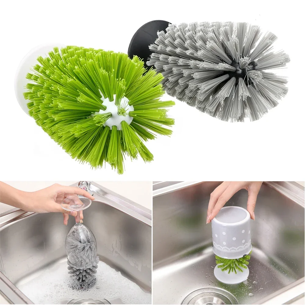 1PC  Suction Cup Base Cup Brush Glass Bottle Cleaning Brush Kitchen Rotating Water Cup Tea Cup Brush Cleaning Tool XB 079