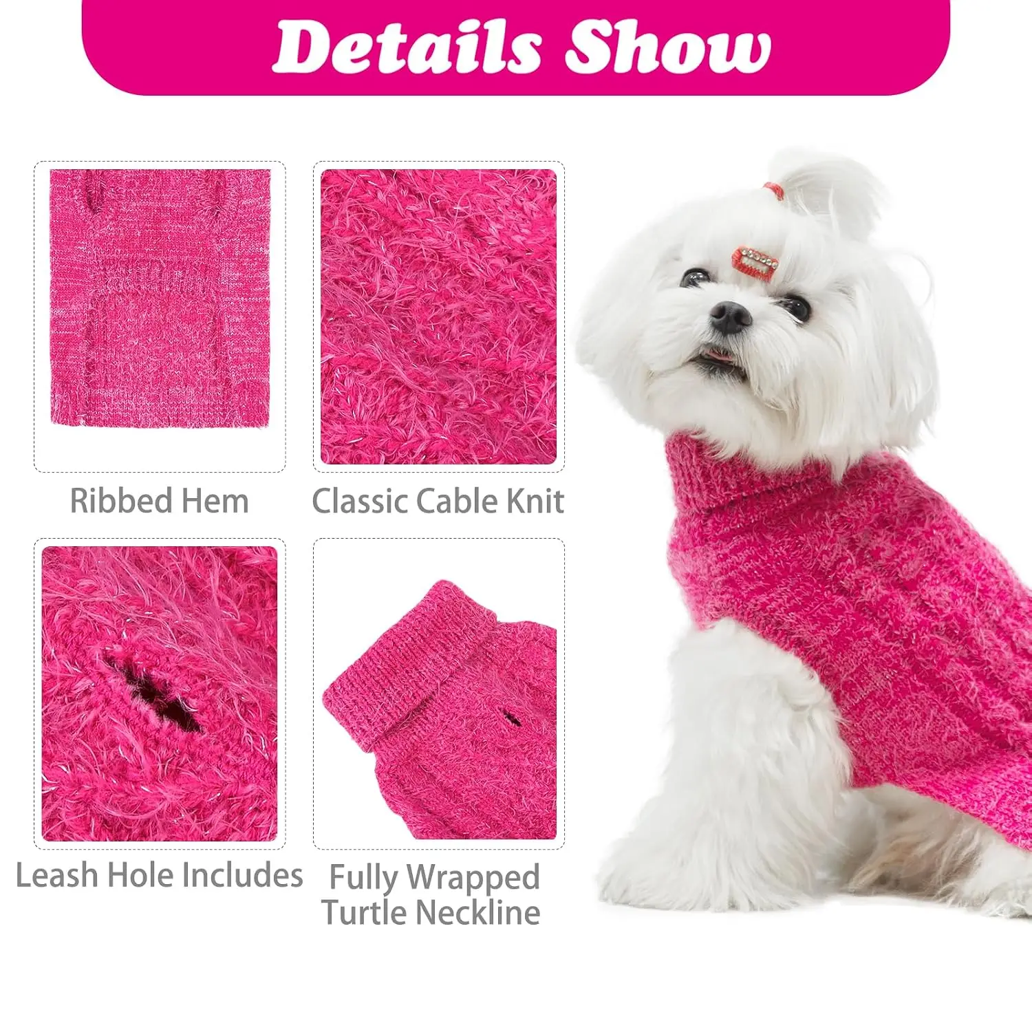 Turtleneck Small Dog Sweater Classic Cable Knit Winter Coat Puppy Cold Weather Clothes, Customized