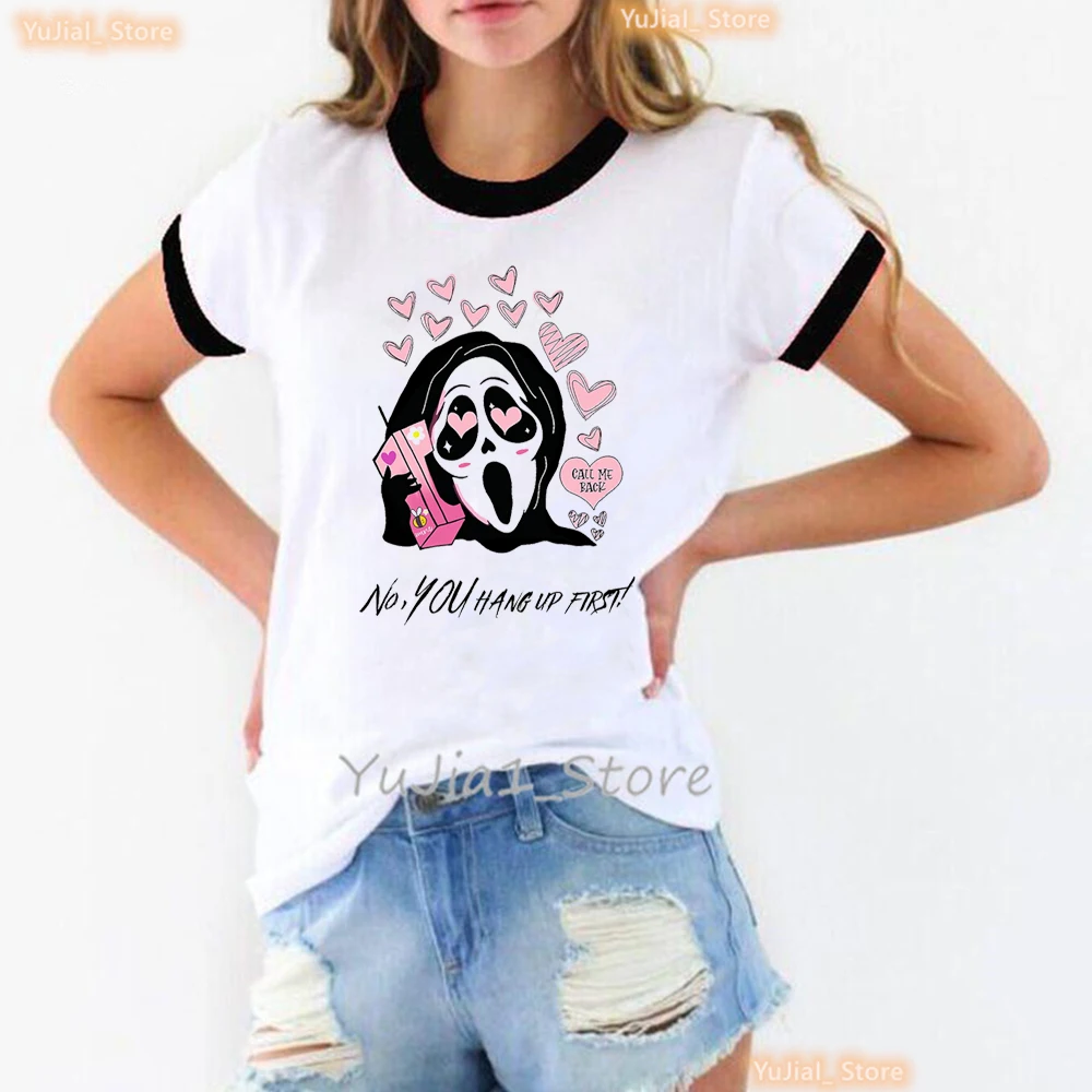 Funny T Shirt Girls Pink Love Horror Movie Print Tshirt Women Clothes Fashion Halloween Gift T-Shirt Female Harajuku Shirt