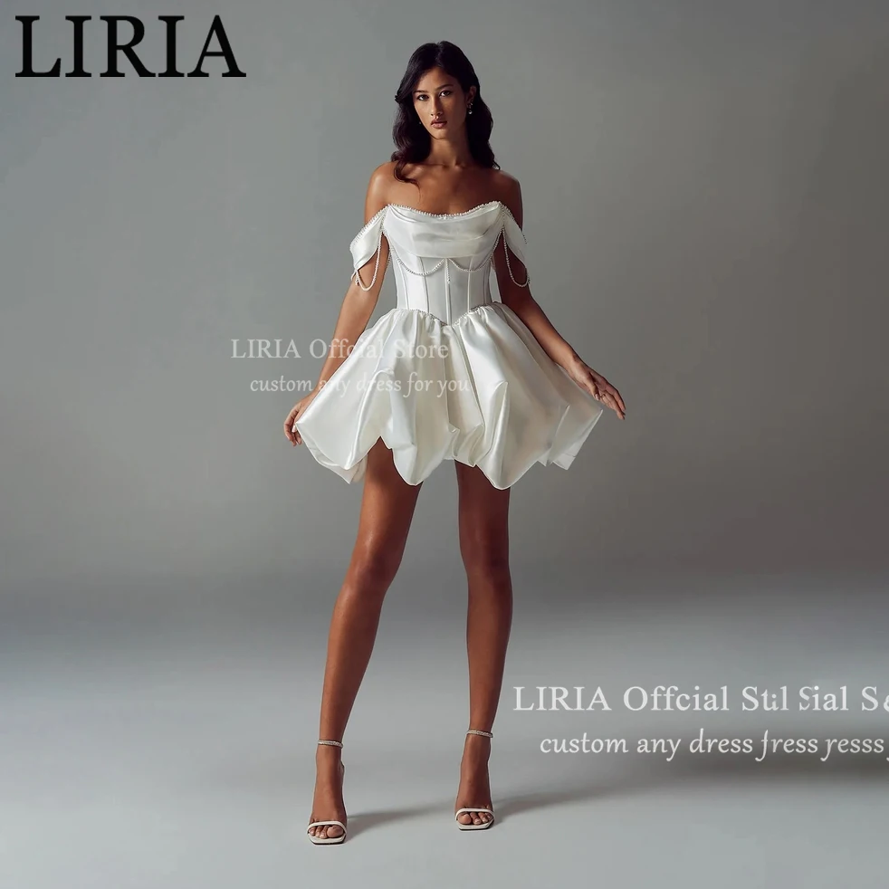 Vestido de Novia Corto Blanco LIRIA con Hombros Descubiertos, Falda Abullonada, Hecho a Medida, Mini Vestido de Novia, Amado por los Clientes 2026