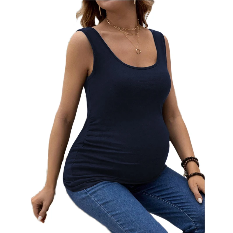 

Summer Maternity Tank Tops Women Pregnant Seamless Athletic Yoga Vest Tops Pregnancy Side Ruched Camisole