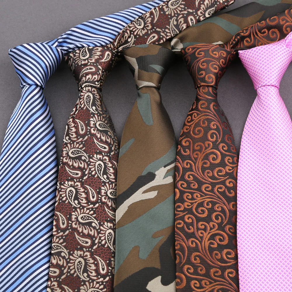 Classic Men's 8cm Tie Brown Blue Pink Jacquard Weave Pattern Striped Paisley Necktie Business Official Party Accessories Gifts