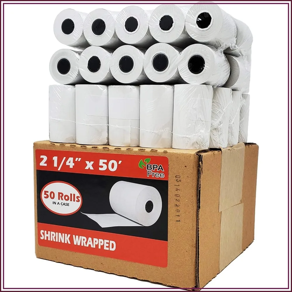 

50 Rolls 2 1/4 x 50 Thermal Paper Receipts 55 GSM Premium German Paper for Verifone VX520 Ingenico ICT220 ICT250 FD400 BPA Free