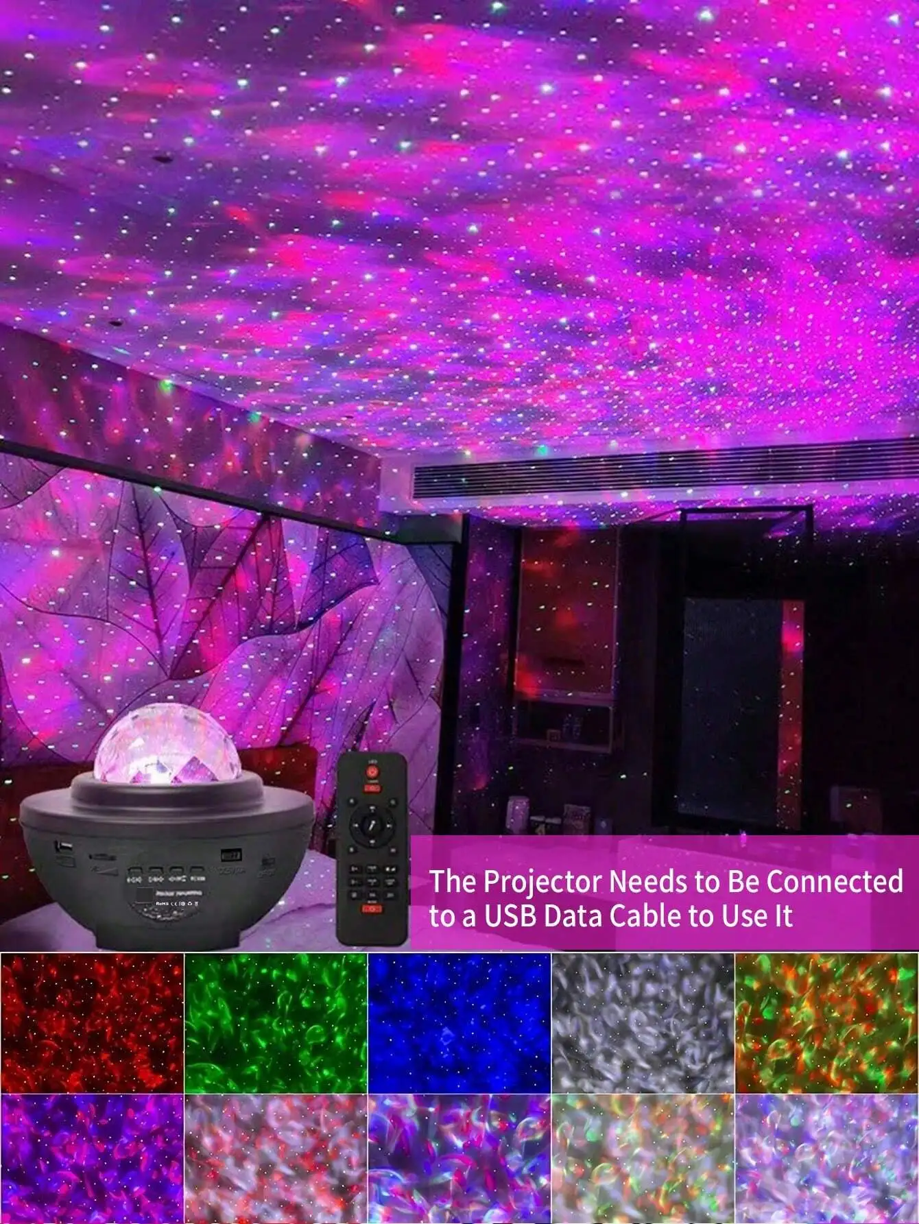 LED Starry Sky Projection Lamp: USB/Remote Control, Music Sync, Water Ripple & Laser for Bedroom Sleep Aid