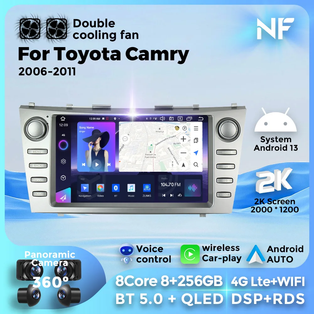 Android 13  For Toyota Camry 7 XV 40 50 2006-2011 Car Radio Knob Button Multimedia Player GPS Carplay Auto BT 4G WIFI 8 Core DSP