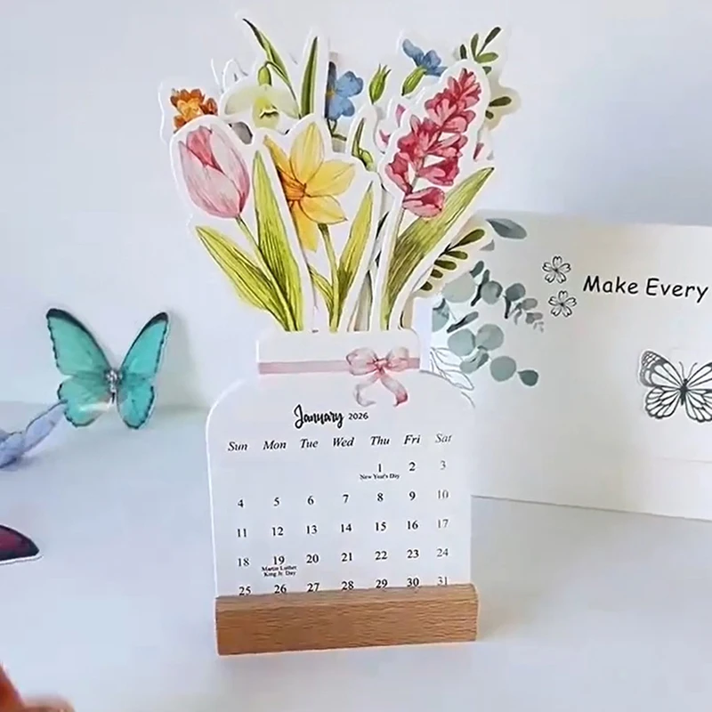 2026 Mini Desk Calendar – Bloomy Flowers Design, Standing Monthly Planner For Home, School, Office
