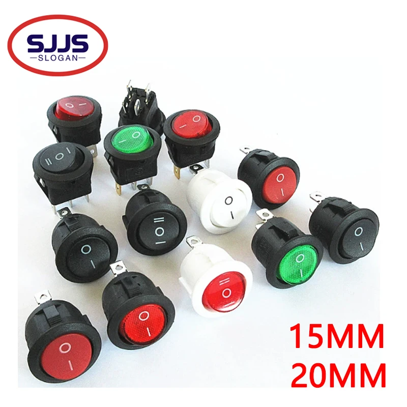 【10PCS】KCD1-105 2/3PIN 15mm 20mm On/Off round boat rocker power switch DC AC 3A/250V car dashboard track Dropshipping