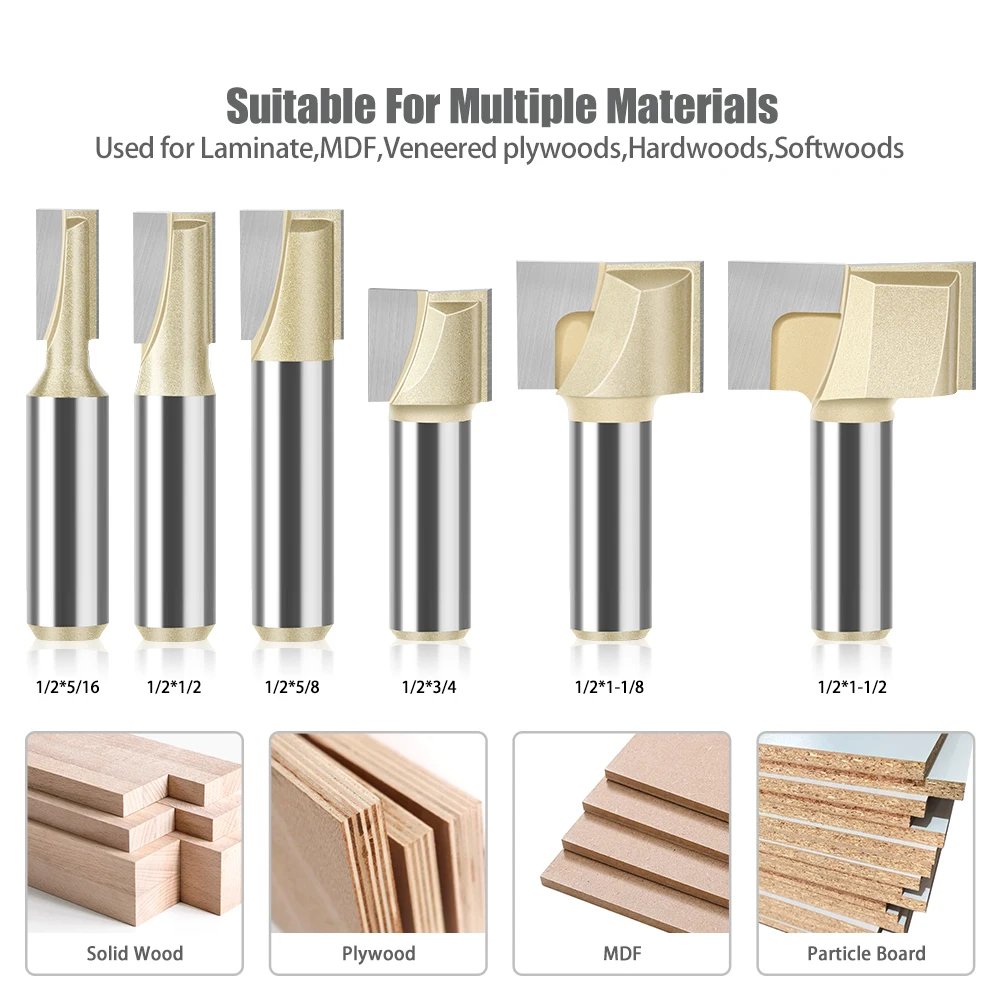 Profissional Grade Fresa, Limpeza Bit Inferior, Slotting Router, Conjunto de Ferramentas de Carpintaria, Fresa, 1/4 'Shank, 1/2mm Shank