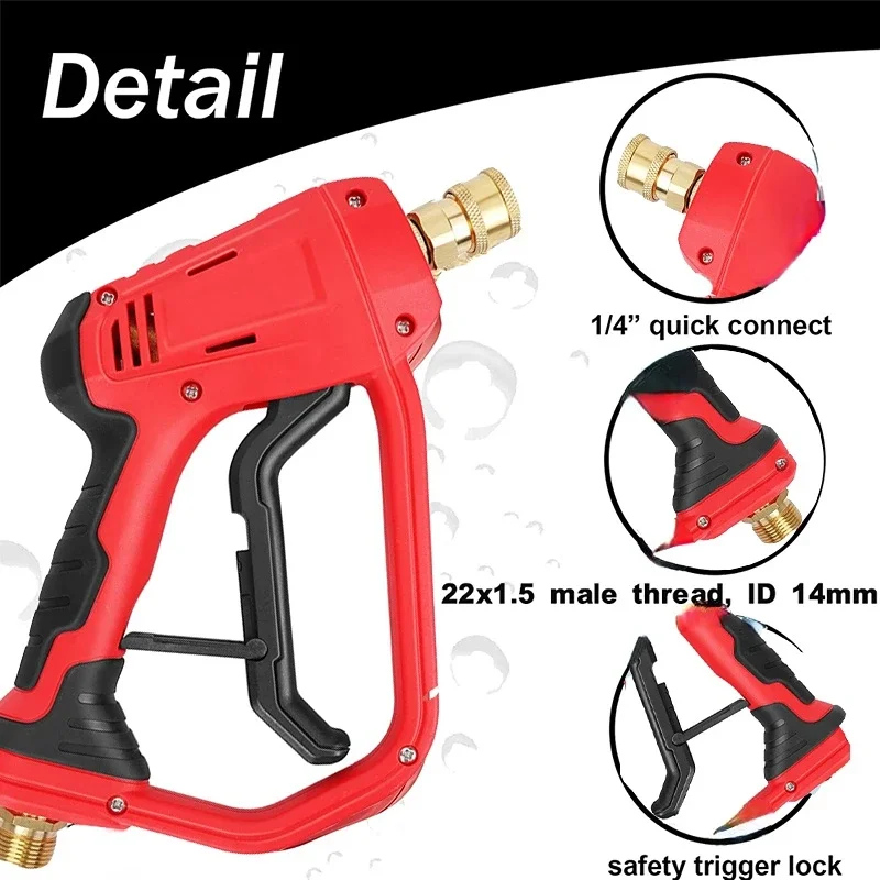 High Pressure Washer Car Wash Gun Kit M22-14mm and 3/8 Quick Inlet Connector with Quick Connector 5PCS Nozzle Tip