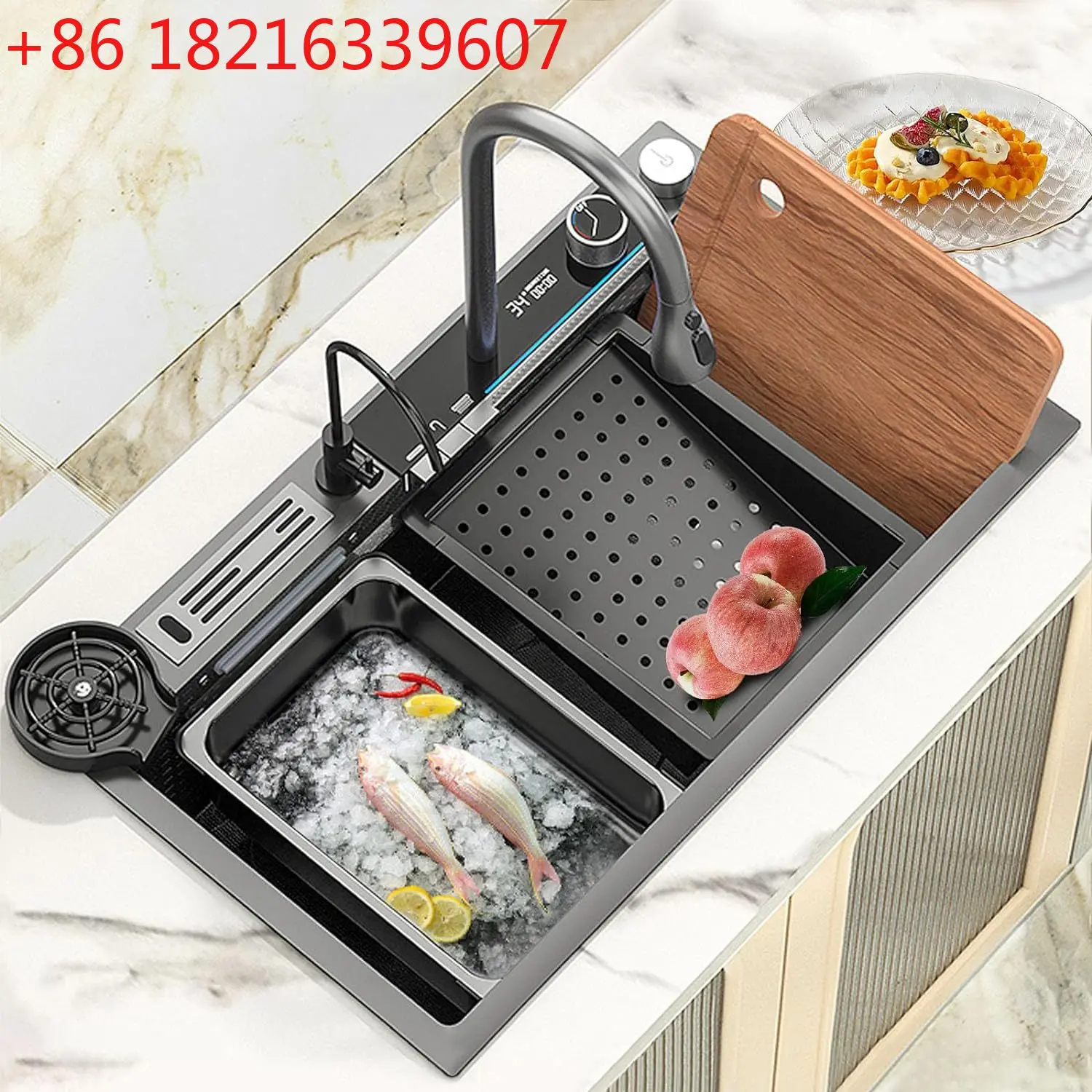 

304 stainless steel intelligent digital display kitchen sink stainless steel dishwasher multi-function with knife holder