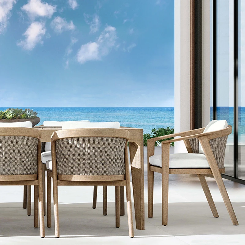 

High Quality Teak Furniture Wicker Back with Waterproof Cushions Garden Dining Wood Outdoor Chair
