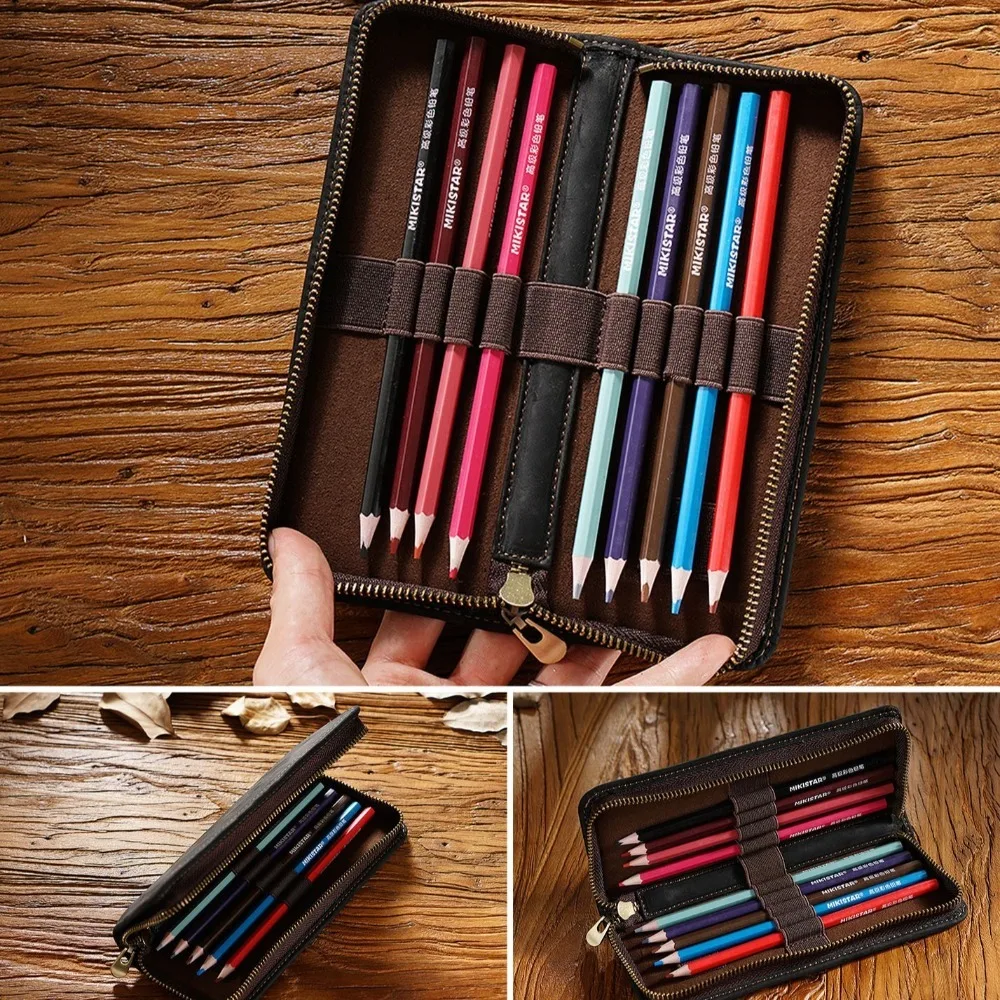 

Сумка-карандаш из натуральной кожи, сумка ручной работы из воловьей кожи с держателем для ручек, органайзер, многофункциональный держатель для канцелярских принадлежностей