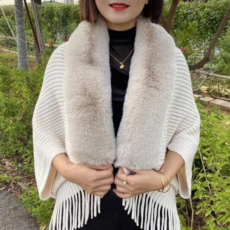 

Fur Collar Winter Shawls and Wraps Bohemian Fringe Oversized Womens Ponchos Capes Batwing Sleeve Cardigan Cape Mujer E556