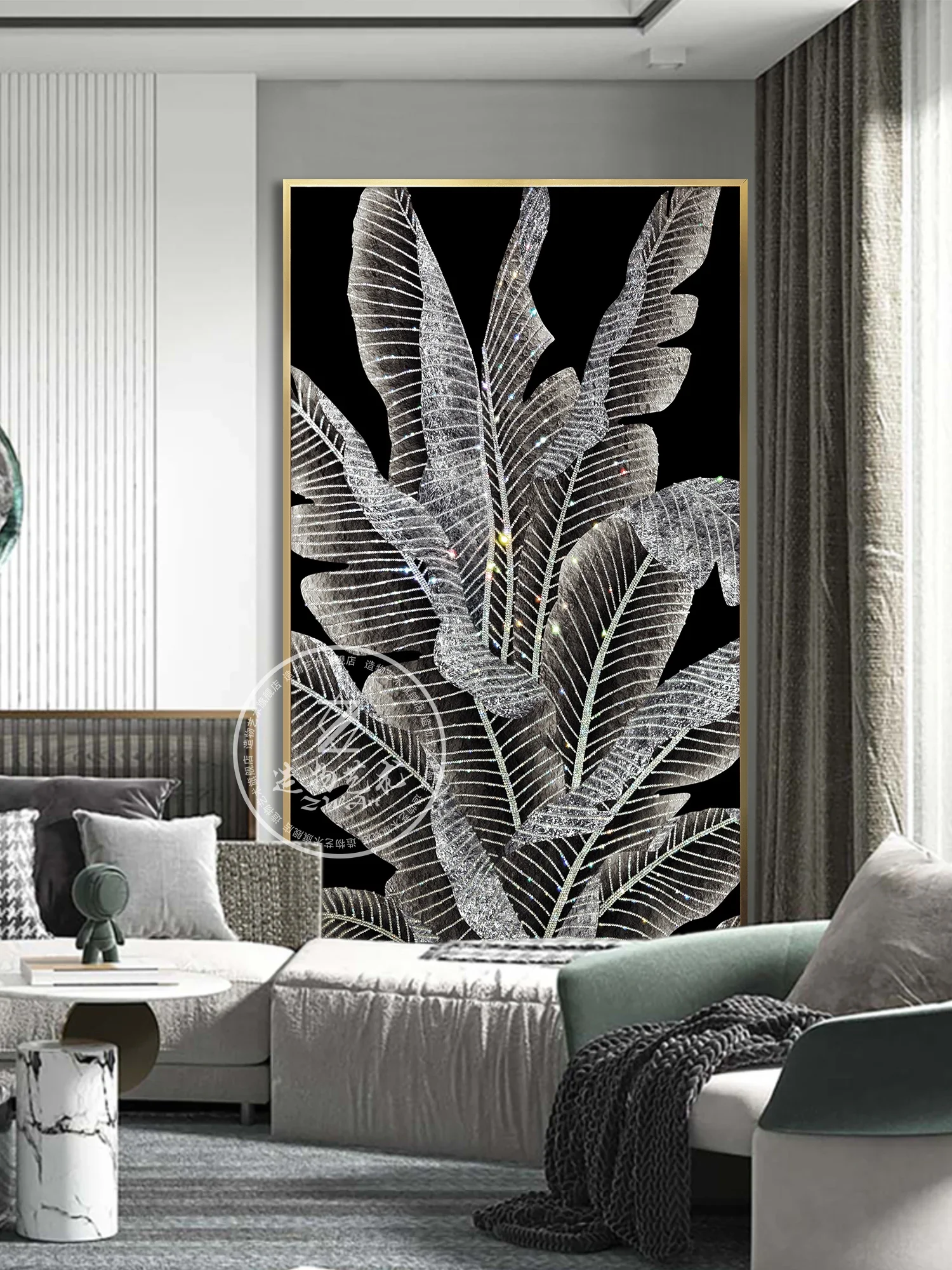 

SGF entrance aisle crystal diamond banana leaf living room sofa floor hanging painting