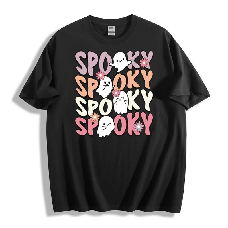 

Unisex Retro Halloween Spooky Ghost T-Shirt,Cotton Round-neck Short-sleeved Letter-Printed Graphic Tees Tops Halloween Costume