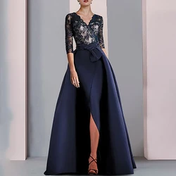 Long Elegant Mother of the Bride Dresses Satin V-Neck Floor-Length A-Line Wedding Guest Party Women 2024 Evening Gala Dress New