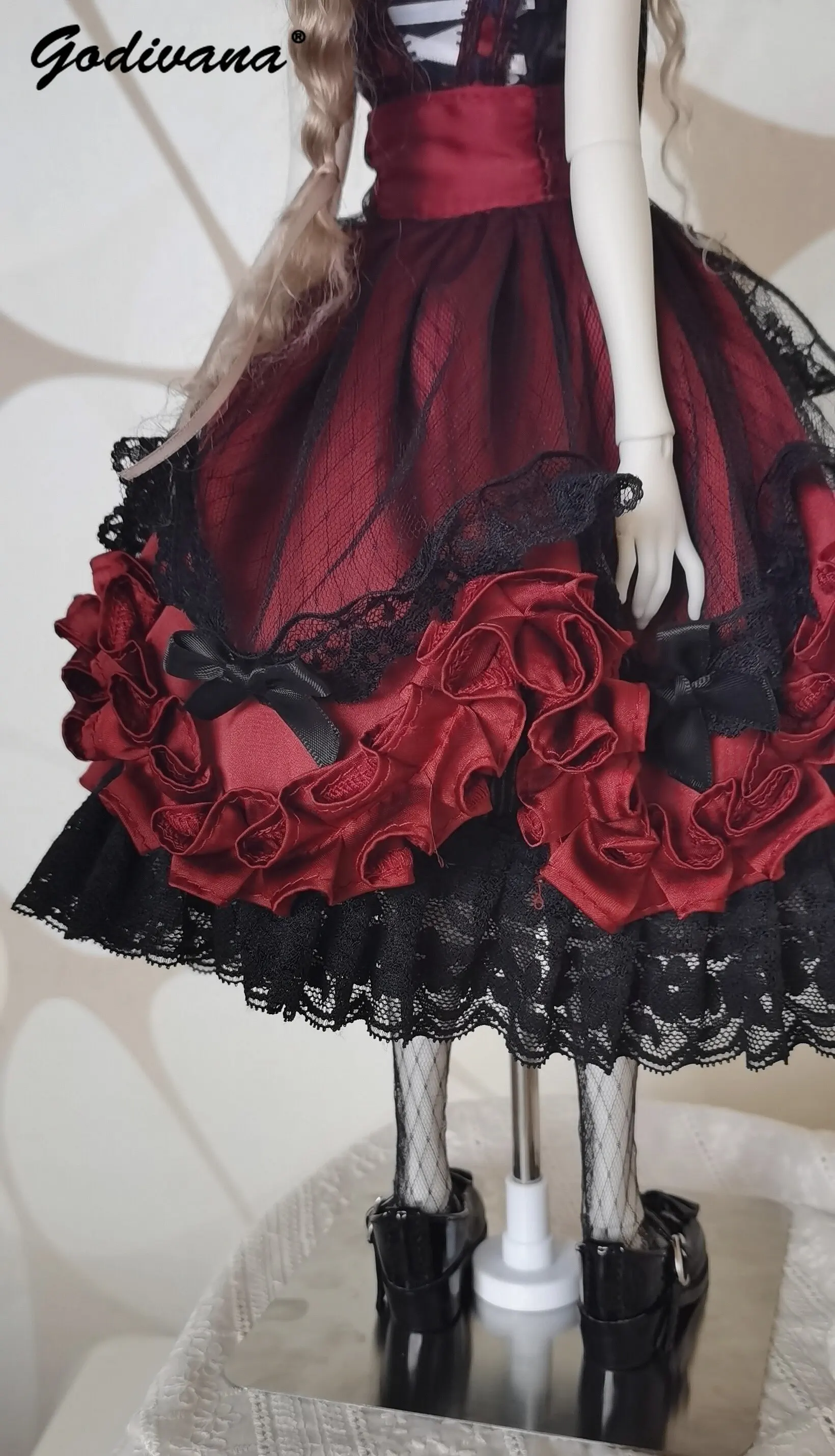 1/4 BJD Doll Clothes Sweet Elegant Pinafore Lolita Dress Set Ruffle Lace Layered Skirt with Corset Outfit for 1/4 BJD Girl Doll