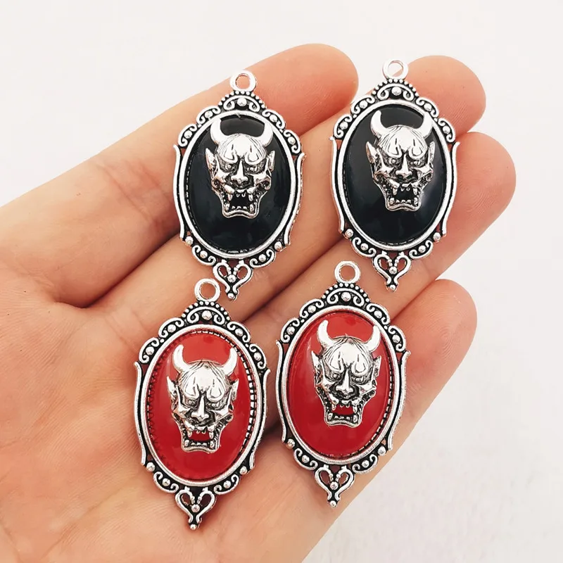 4pcs Gothic Hannya Ghost Mask Silver plated Framed Mask Charms Halloween Witch Pendant Fit Jewelry Making DIY Jewelry Findings