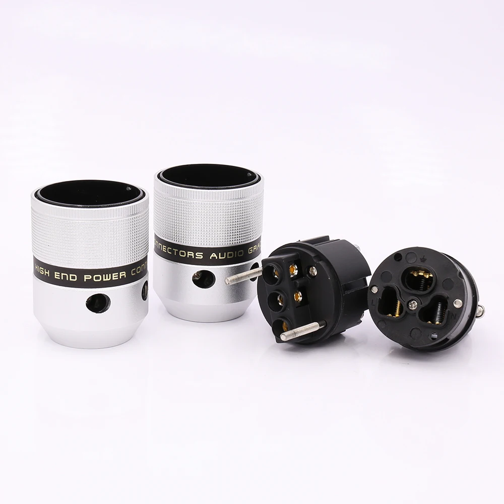 High-End 100% ฝาครอบอลูมิเนียมโรเดียม Plated Audio Eu AC สายเชื่อมต่อสายไฟ IEC Schuko ปลั๊กยุโรปสายจ่ายไฟสายไฟอะแดปเตอร์