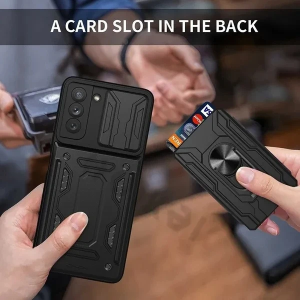 Case For Samsung Galaxy S24 FE Ultra S23 Plus A15 A25 A35 A55 5G A14 A24 A34 A54 Cover Card Pocket Ring Stand Fundas Coque Capa