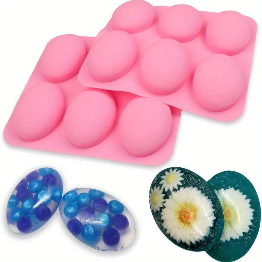 Silikonform für handgemachte Seife, 6 ovale Hohlräume, für Badebomben, rosa, Käsekuchenform, Harz-DIY-Form, Kuchenform, Süßigkeitenformen