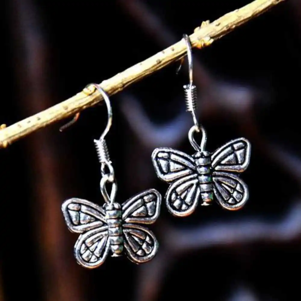 

Natural Tibetan Silver Butterfly Earrings Eardrop Freshwater Classic Beautiful Ear stud Hook Wedding Women