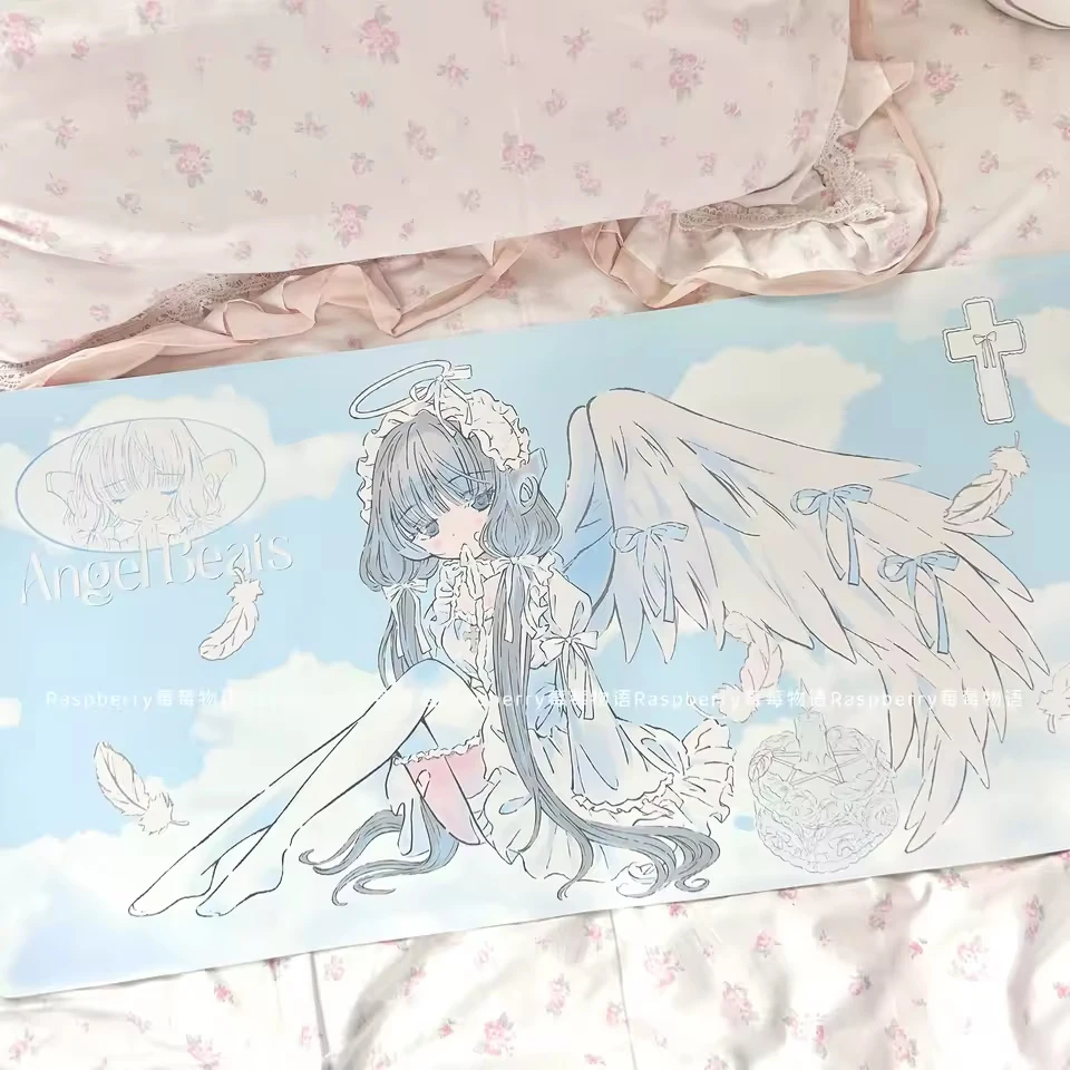 Japan Blue Angel Girl Anime Cartoon Large Leather XXL Cute Kawaii Mousepad Computer Keyboard Laptop Pad Dining Table Desktop Mat