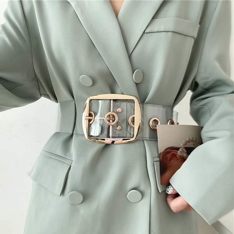 Designer Transparent Belts For Women High Quality Female Waist Wide Clear Corset Belt Plus Size Big Waistband Coat Strap