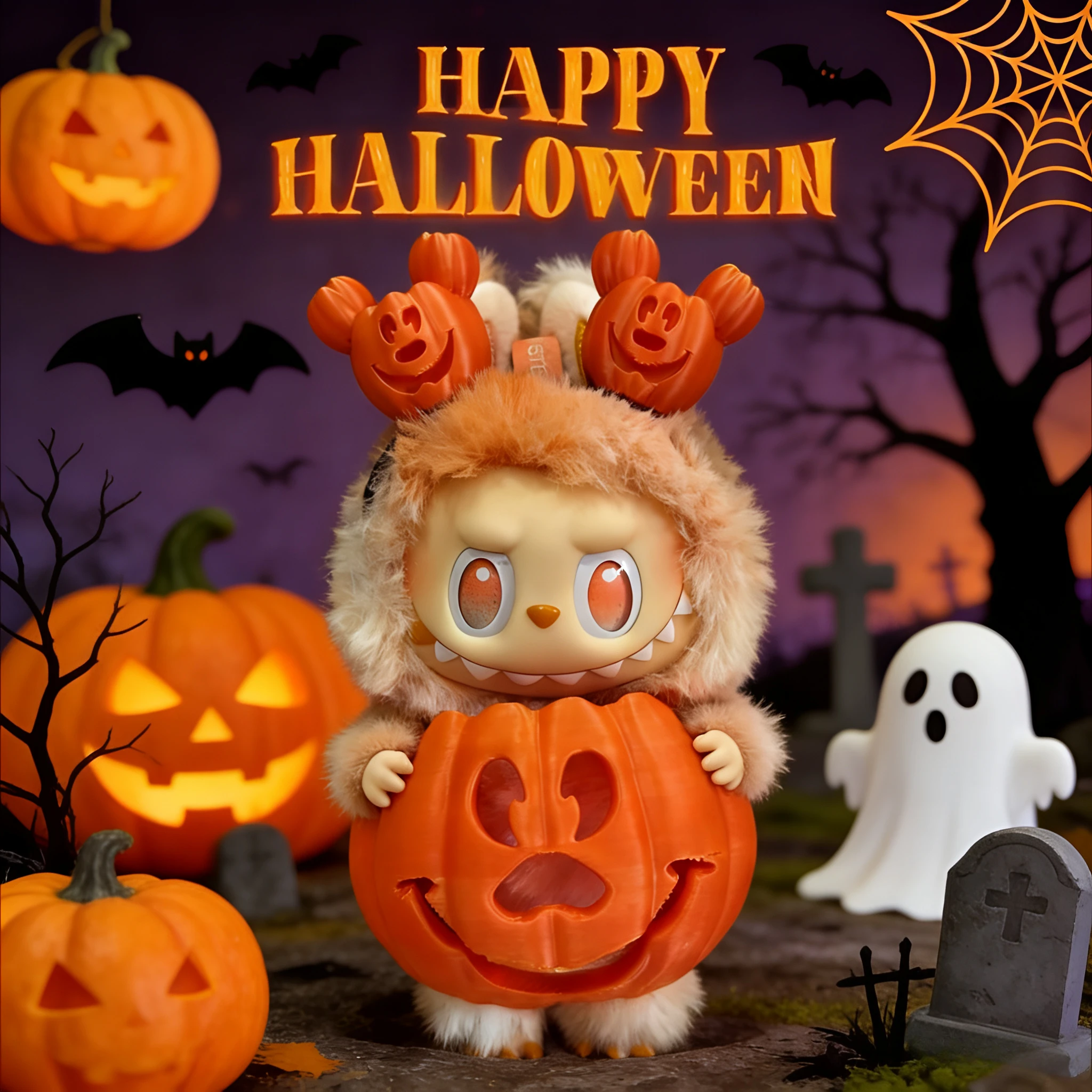 Ropa Labubu degradado, calabaza colorida, decoración para Festival de Halloween, diadema, Mini muñeco de peluche, accesorios de ropa, traje de regalo