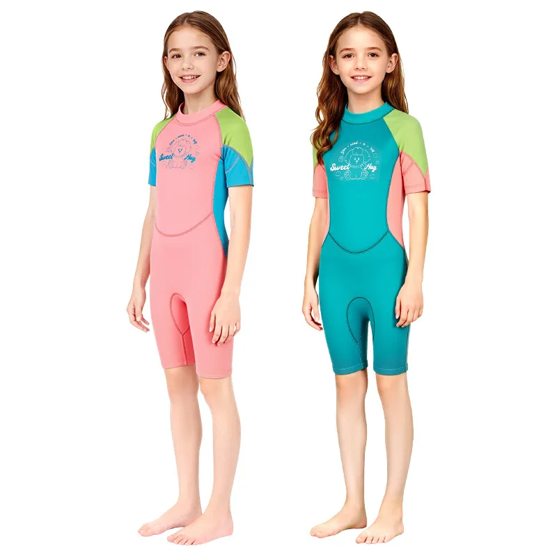 2,5 mm Neopren-Kinder-Shorty-Neoprenanzug für Mädchen und Jungen, einteilig, kurzärmelig, mit Reißverschluss hinten, UV-Schutz, Badebekleidung zum Schnorcheln und Surfen