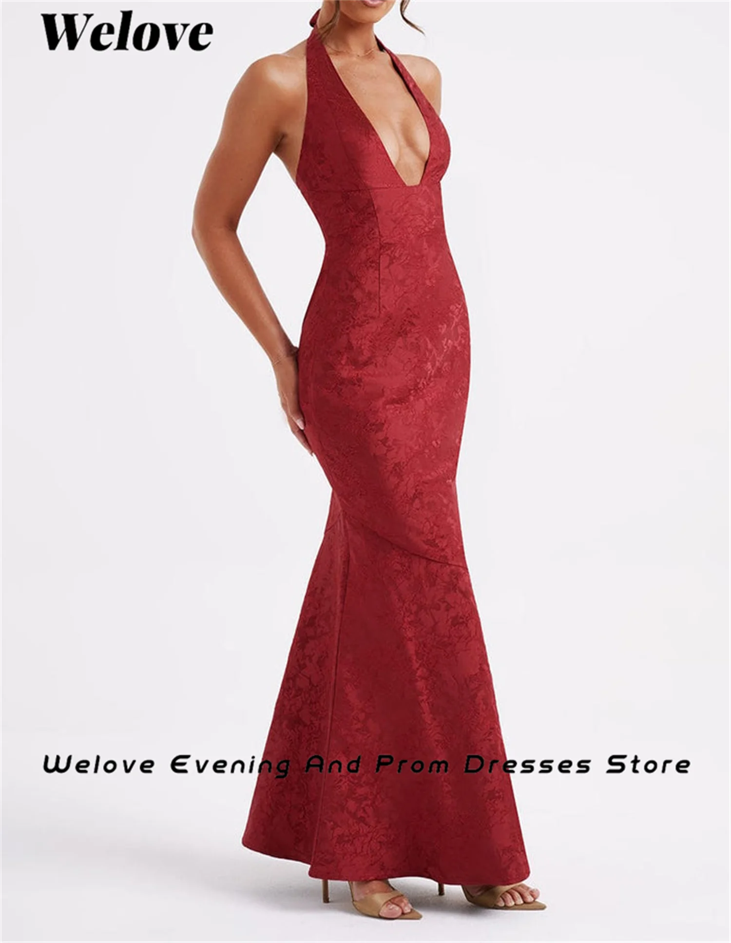 Welove Red Halter Sweet Beauty Bride Wedding Party Dress Print Mermaid Photography Wedding Dresses for Women