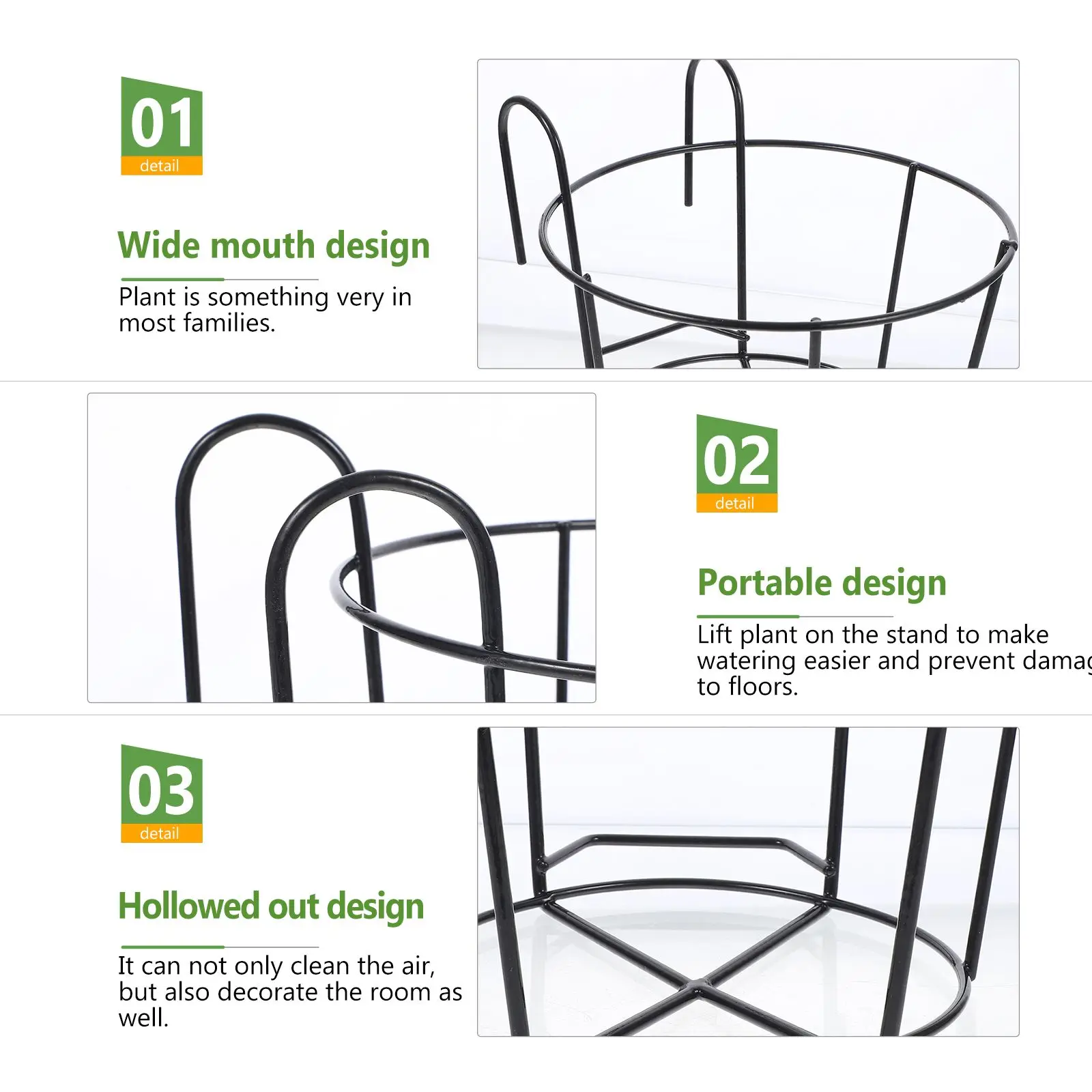 2 Pcs Balcony Flower Stand Plant Pot Holder Black Railing Planter Hanging Basket Rack Durable Metal Suitable Tabletop Windowsill