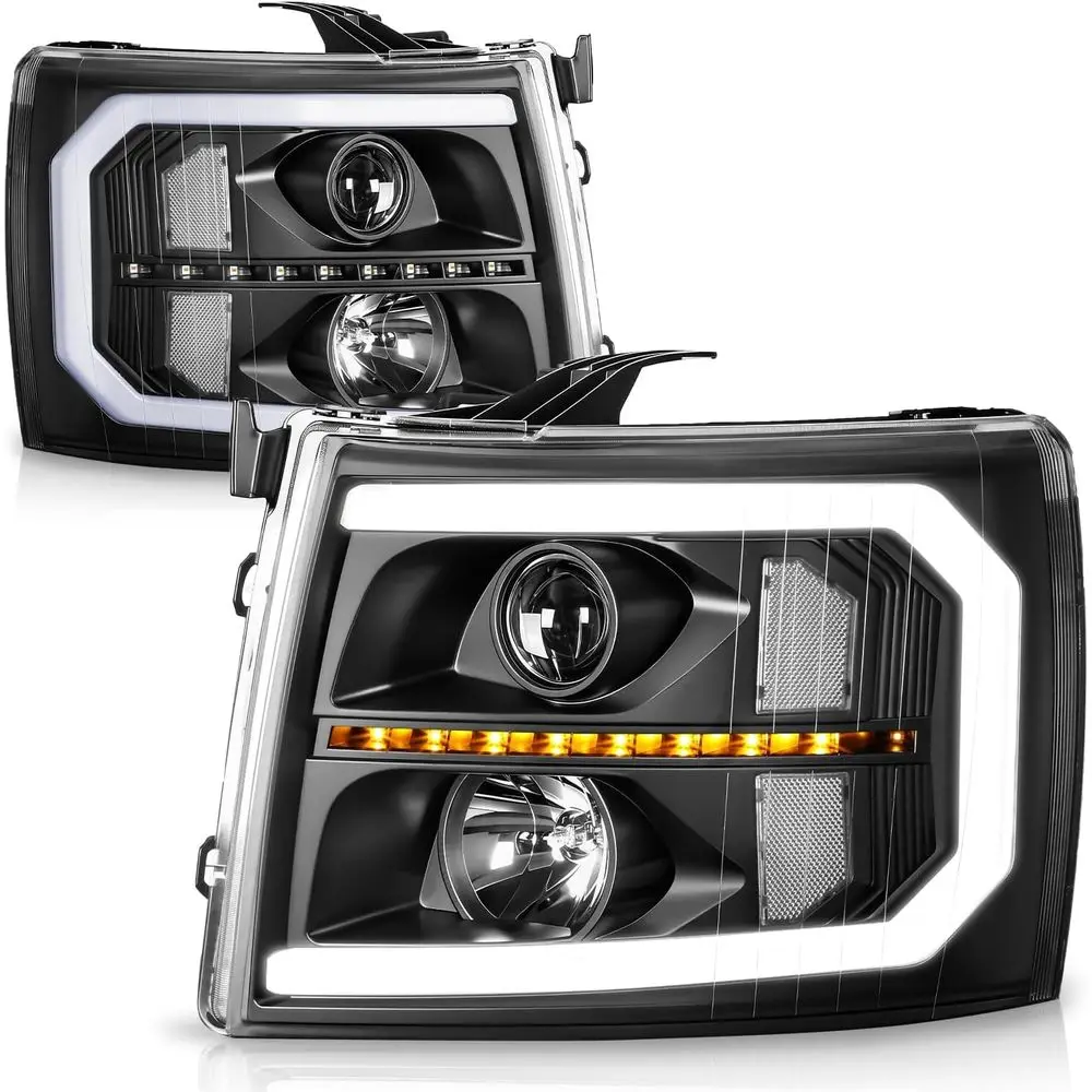 

Светодиодные фары DRL в сборе, совместимые с Chevrolet Silverado 1500 2500HD 3500HD 2007-2014 годов, замена фар DRL с C-образными светодиодами