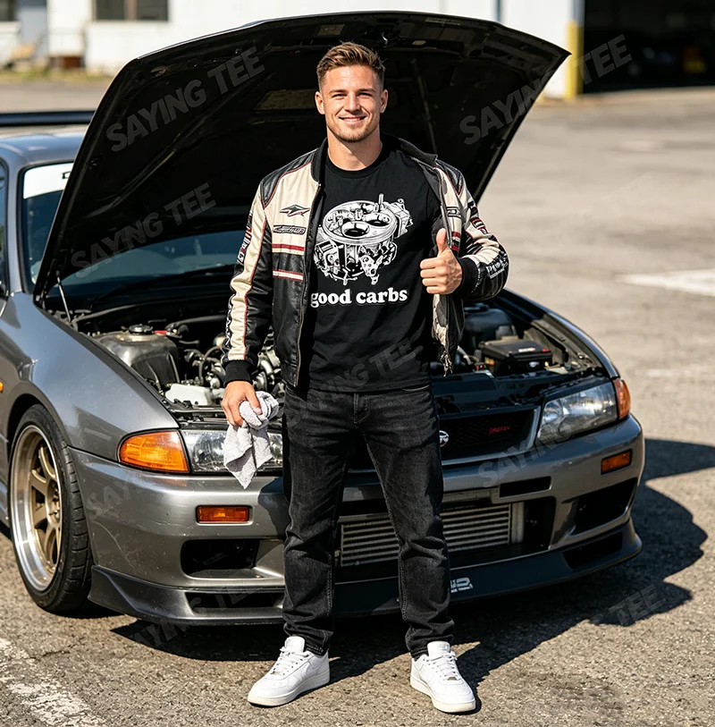 Good Carbs 4 Barrel Carburetor Car Enthusiast Mechanic Car T-Shirt Y2k Personalized Car Repairman Graphic Saying Tee Men Clothes – Detail 3