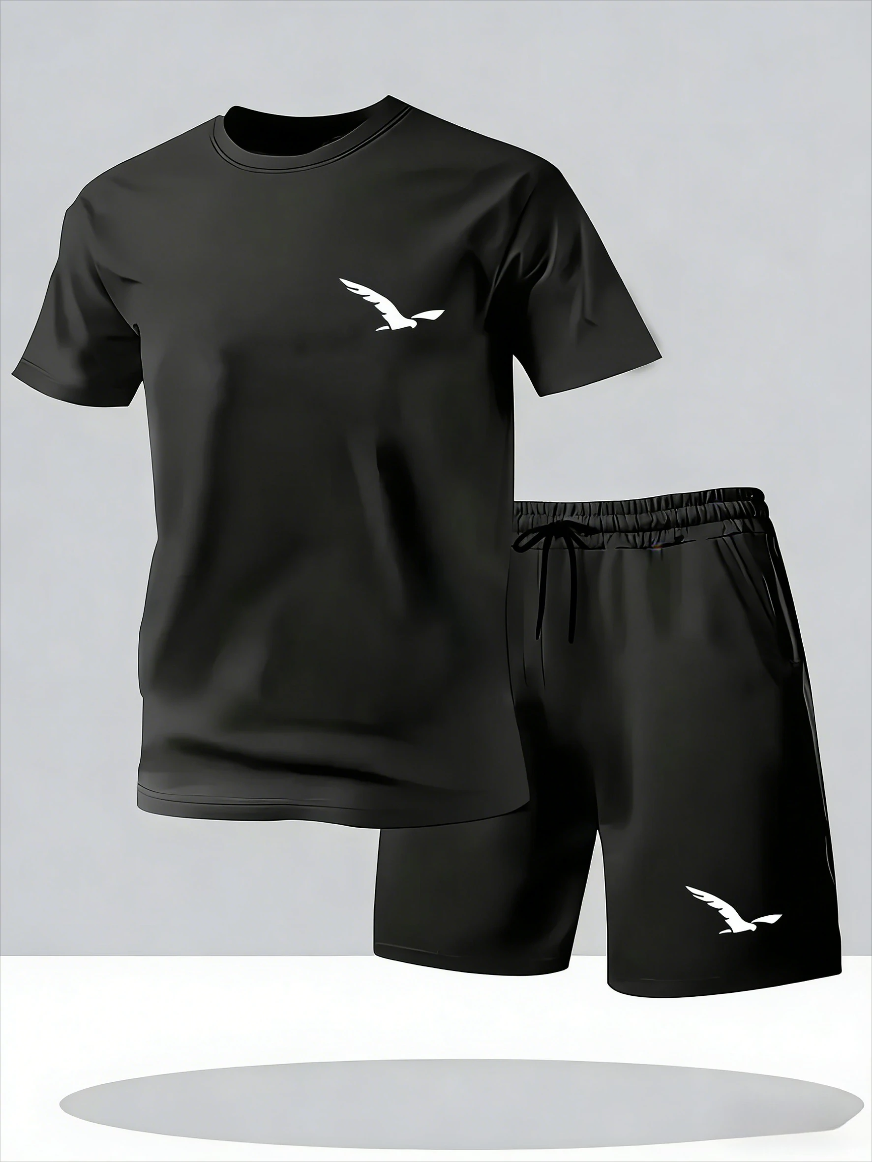 

2026 New Arrival Men's 2-Piece Sportswear Set, Crew Neck Printed T-Shirt & Athletic Shorts, Perfect for Outdoor & Gym Activities
