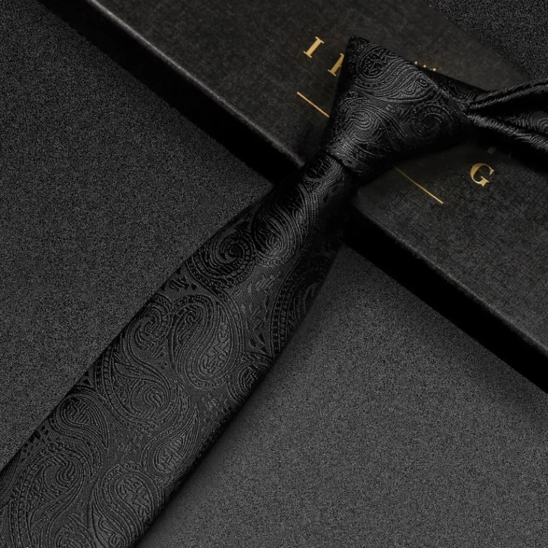 New luxury black hand tied 100% wool tie, men's zipper, college style small, thin, narrow, knot free lazy tie, business banquet