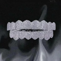 YOUNGX Fashion 8/8 Iced Out CZ Stone Fangs Teeth Grillz Hip Hop Cubic Zircon Tooth Caps For Women Men Jewelry Cosplay