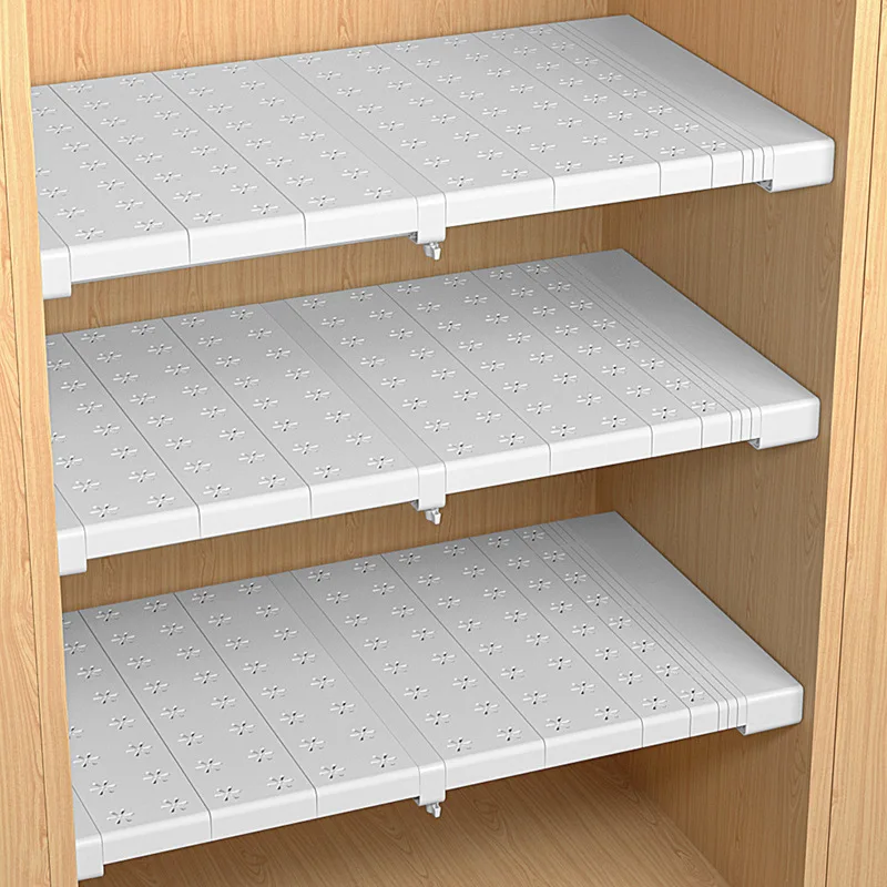 

Adjustable Storage Shelves for Wardrobe, Kitchen, Bathroom - No Drilling Required!