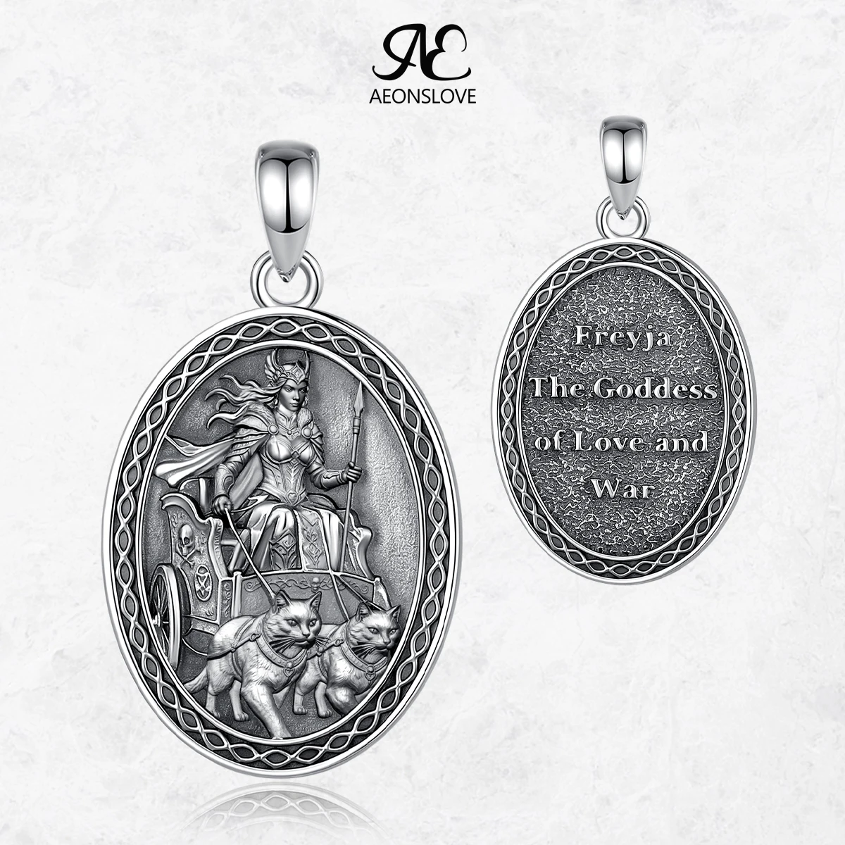 AEONSLOVE 925 Sterling Silver Freya Goddess Necklace Norse Mythology Celtic Cat Pendant Amulet Spiritual Jewelry for Women Men