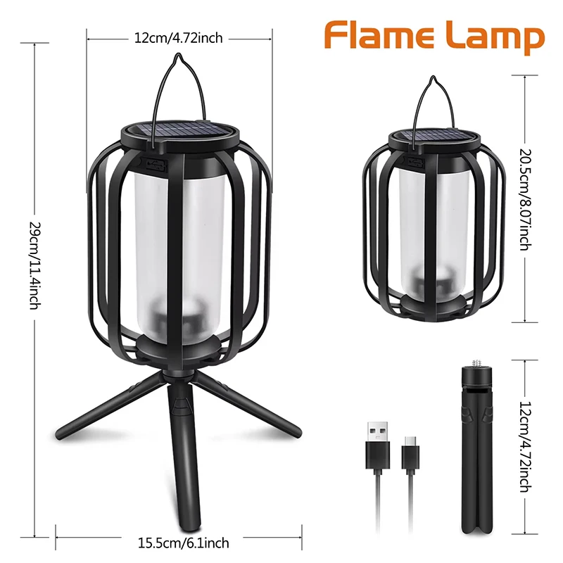 Solar Lanterns Outdoor Hanging Lights Waterproof 2 Charging Way Solar Flame Light for Outside Decorative Lantern for Christmas